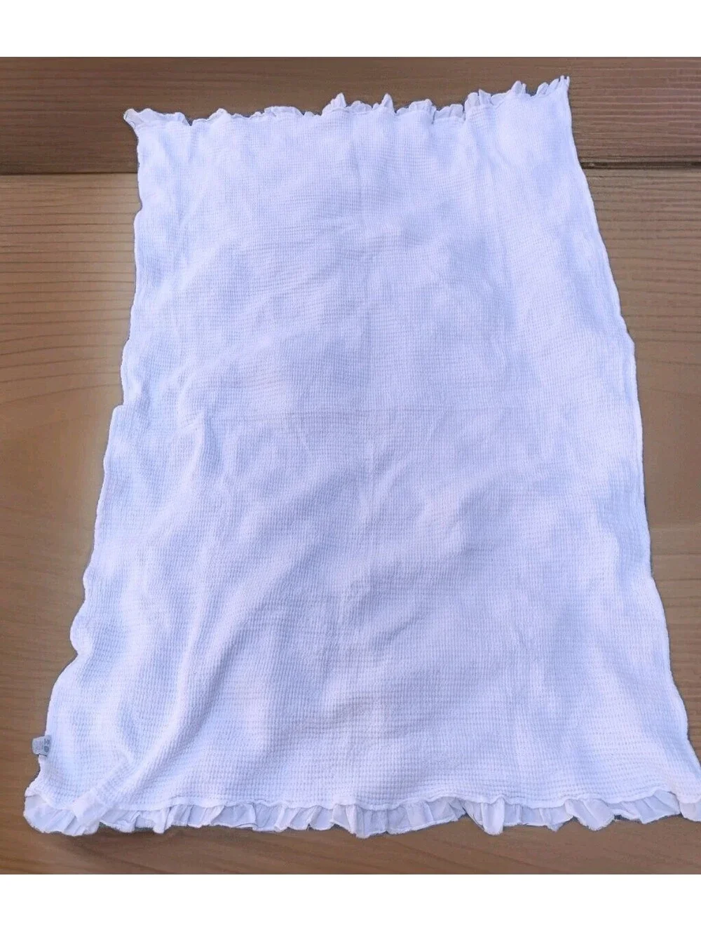 INUP Home Waffle Weave Throw Blanket White Ruffle Trim Portugal Cotton 72x48